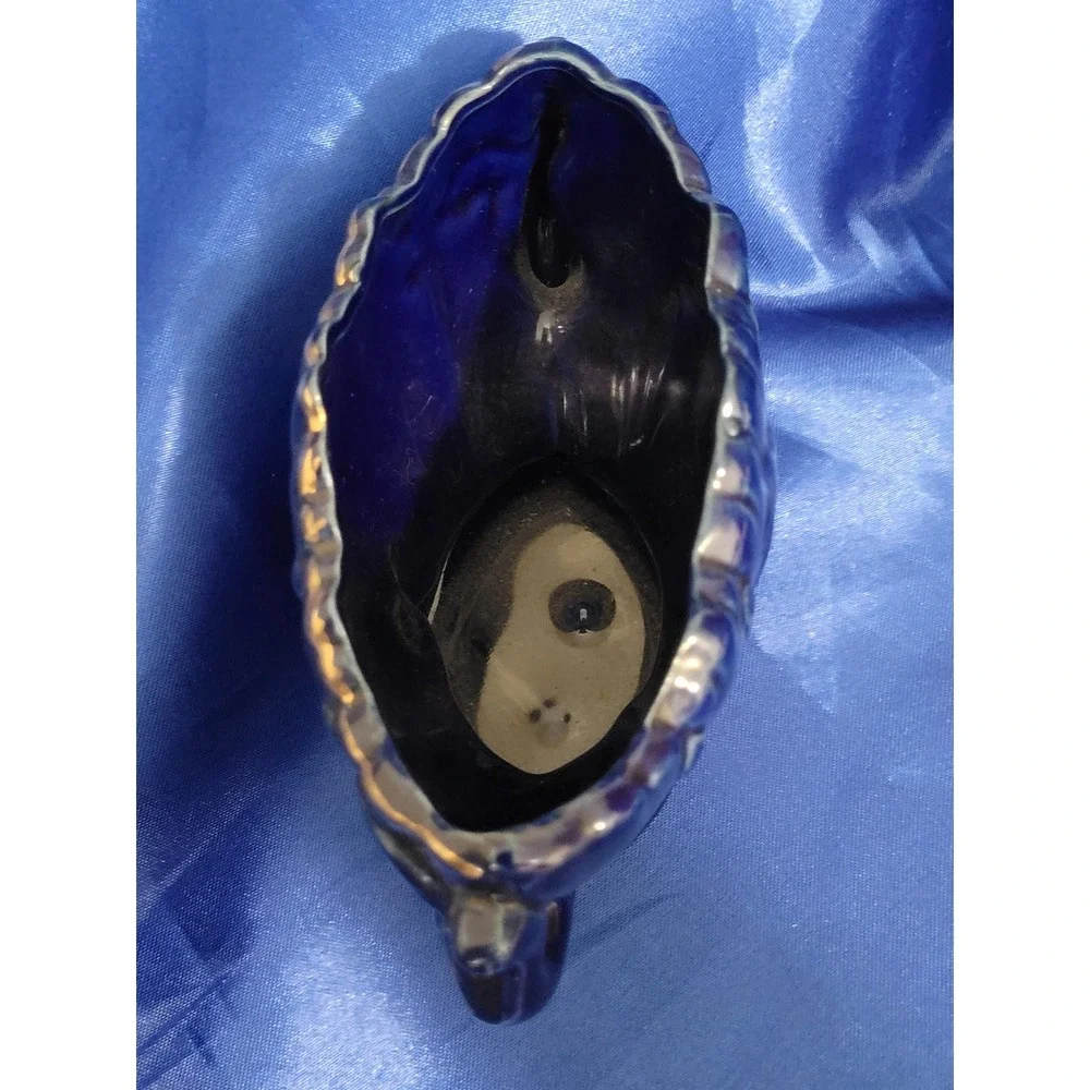 Porcelain Decorative Bowl Cobalt Blue with Hand-painted Gold Trim and Birds